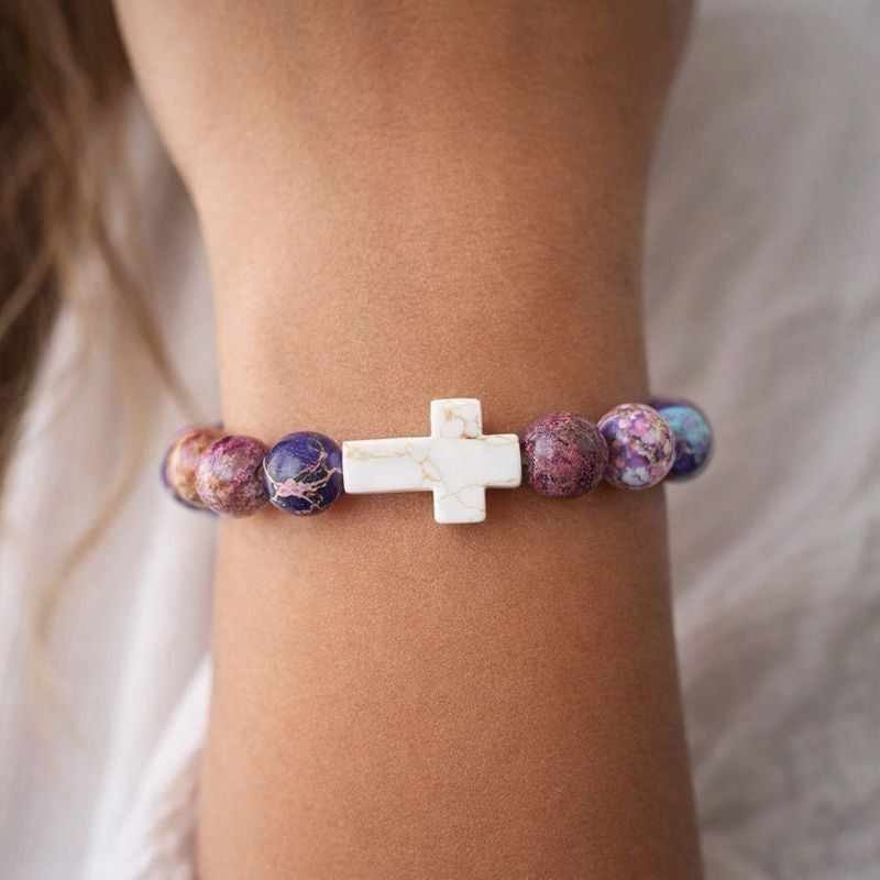 Handmade Cross Volcanic stone Bracelet